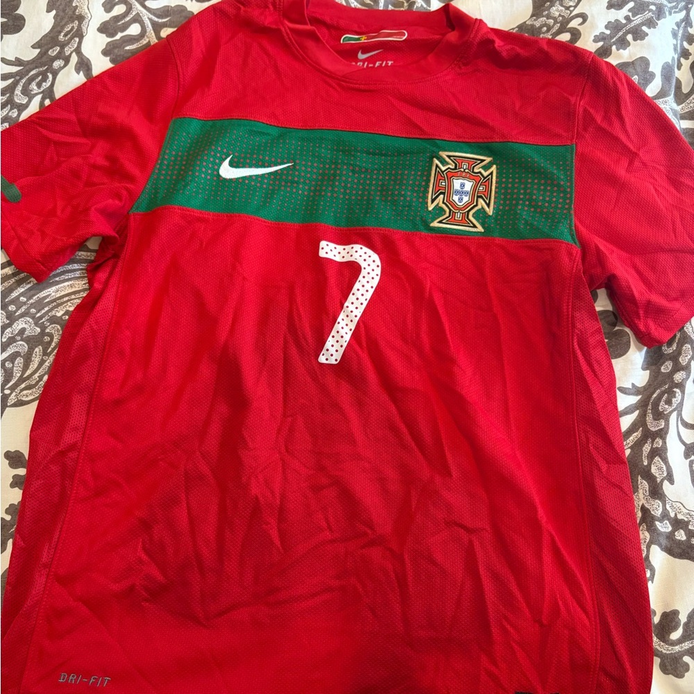 Nike Red and Green Portugal Soccer Jersey